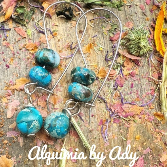 Blue Dangle Earrings with Intricate Design - Picture 1 of 1